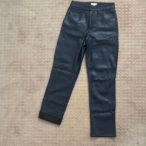Navy Faux Leather Straight-Leg Pants